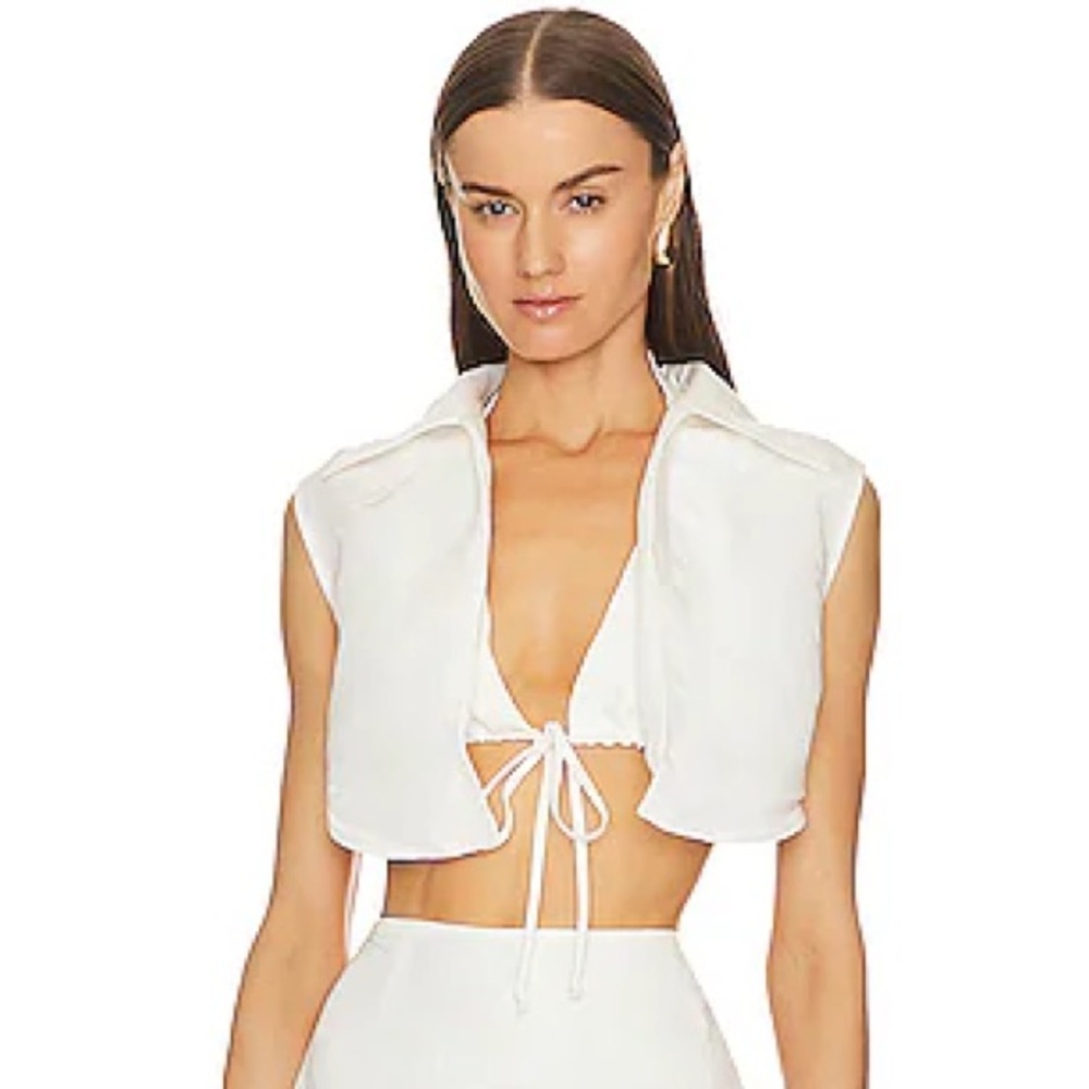 NEW MATTHEW BRUCH Vest with Triangle Top White Sleeveless Cropped Sexy Swim XS